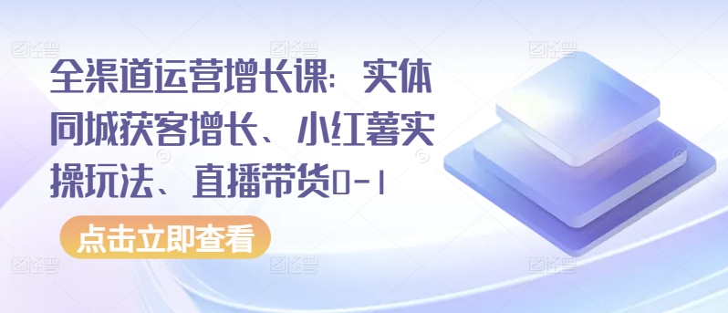 全渠道运营增长课：实体同城获客增长、小红薯实操玩法、直播带货0-1-乐优网创