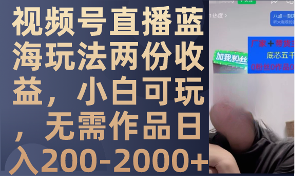 （7635期）视频号直播蓝海玩法两份收益，小白可玩，无需作品日入200-2000+-乐优网创