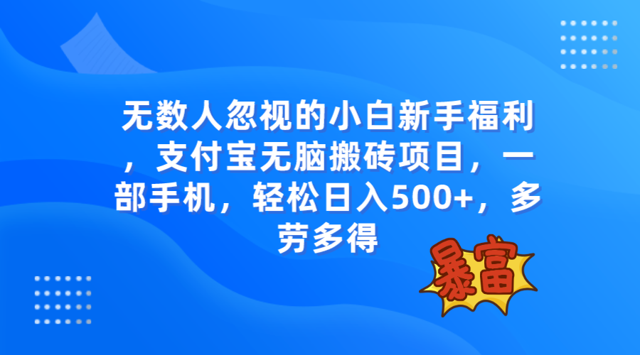 （7830期）无数人忽视的项目，支付宝无脑搬砖项目，一部手机即可操作，轻松日入500+-乐优网创