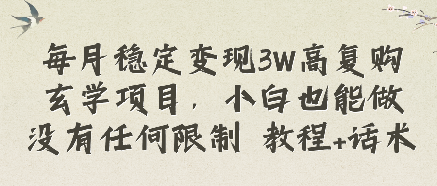 （8417期）每月稳定变现3W高复购玄学项目，小白也能做没有任何限制 教程+话术-乐优网创