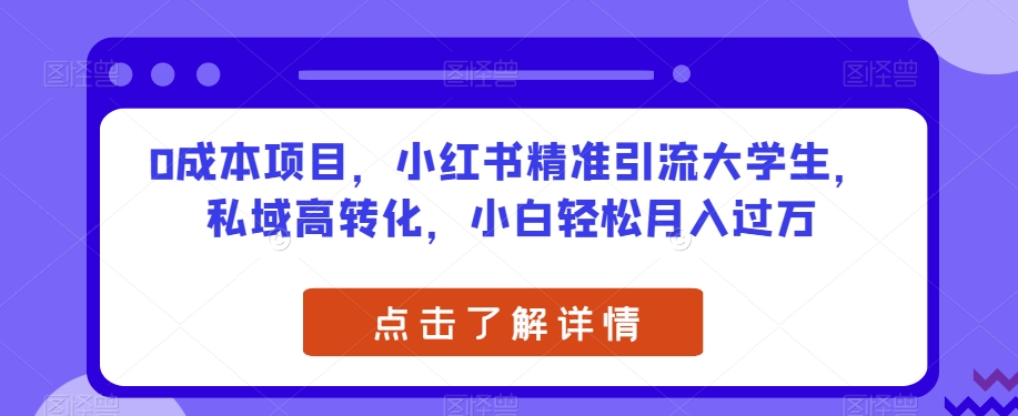 0成本项目，小红书精准引流大学生，私域高转化，小白轻松月入过万【揭秘】-乐优网创