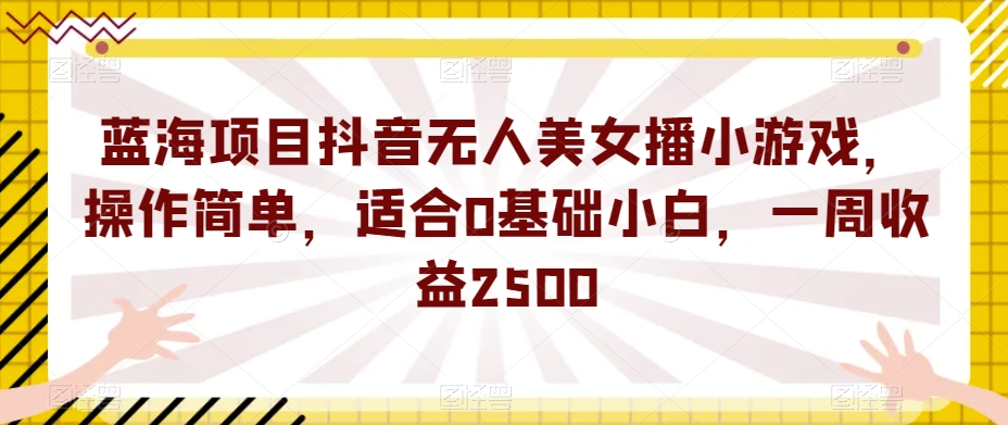 蓝海项目抖音无人美女播小游戏，操作简单，适合0基础小白，一周收益2500【揭秘】-乐优网创