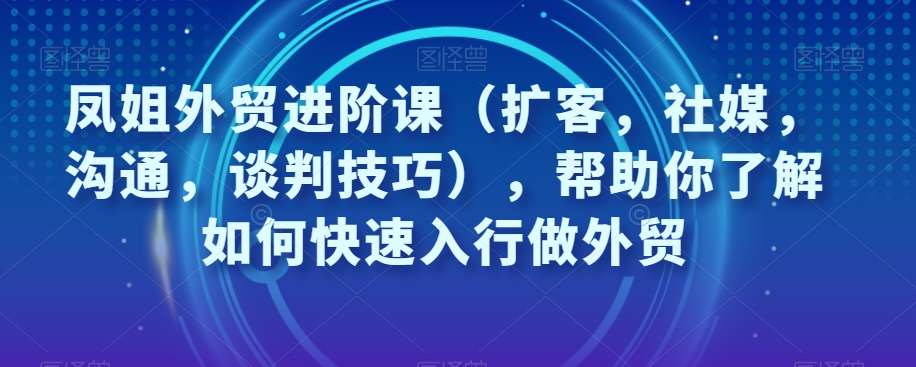 凤姐外贸进阶课（扩客，社媒，沟通，谈判技巧），帮助你了解如何快速入行做外贸-乐优网创