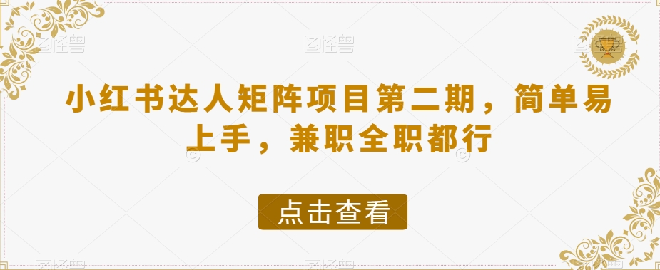 小红书达人矩阵项目第二期，简单易上手，兼职全职都行-乐优网创