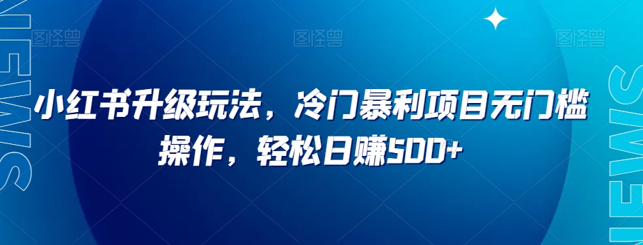 小红书升级玩法，冷门暴利项目无门槛操作，轻松日赚500+【揭秘】-乐优网创