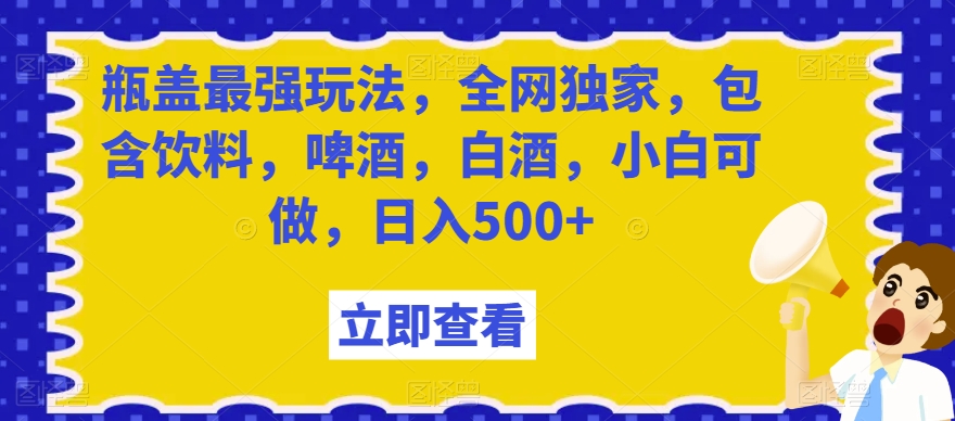 瓶盖最强玩法，全网独家，包含饮料，啤酒，白酒，小白可做，日入500+【揭秘】-乐优网创