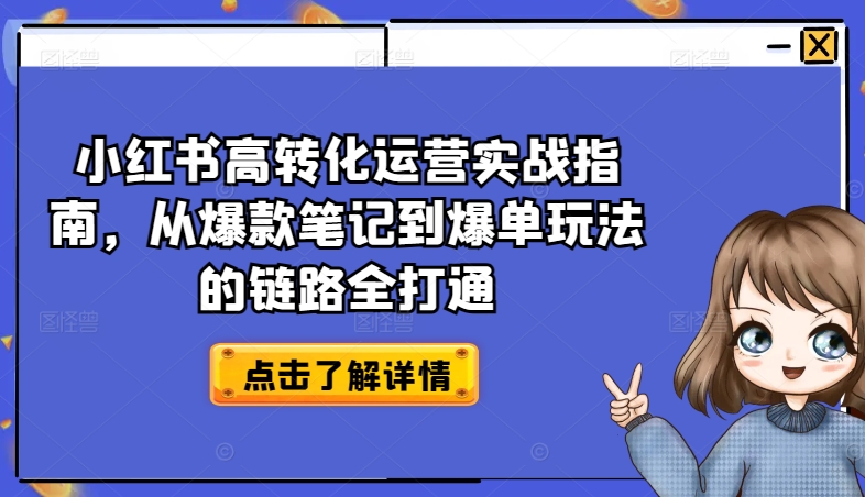 小红书高转化运营实战指南，从爆款笔记到爆单玩法的链路全打通-乐优网创