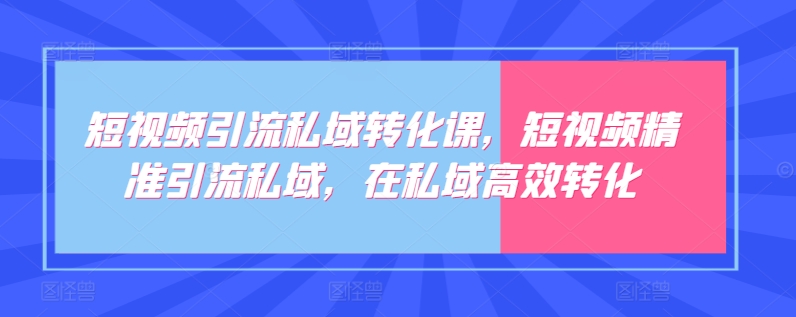 短视频引流私域转化课，短视频精准引流私域，在私域高效转化-乐优网创