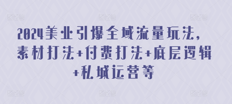 2024美业引爆全域流量玩法，素材打法 付费打法 底层逻辑 私城运营等-乐优网创