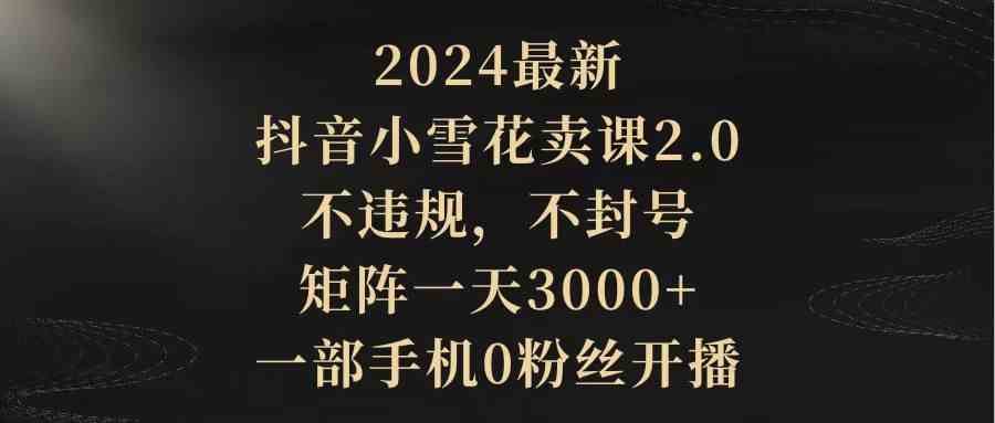 （9639期）2024最新抖音小雪花卖课2.0 不违规 不封号 矩阵一天3000+一部手机0粉丝开播-乐优网创