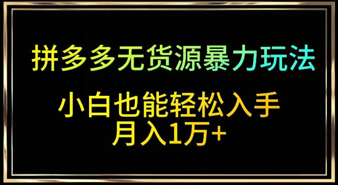 拼多多无货源暴力玩法，全程干货，小白也能轻松入手，月入1万+-乐优网创