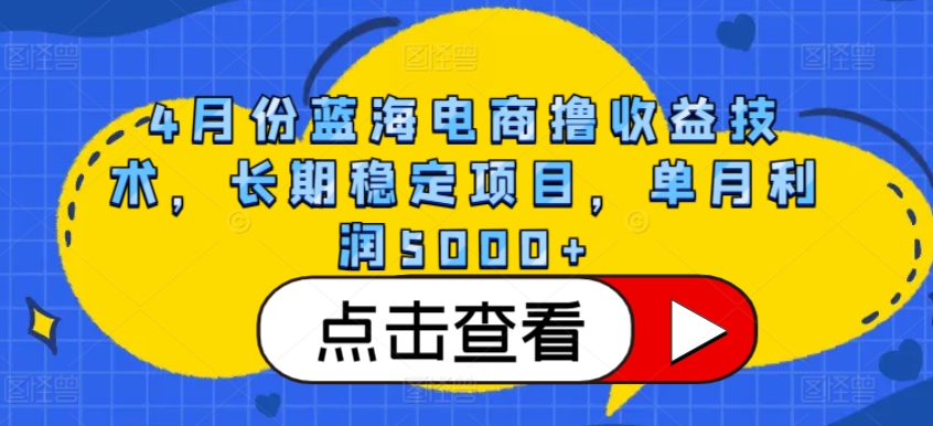 4月份蓝海电商撸收益技术，长期稳定项目，单月利润5000+-乐优网创