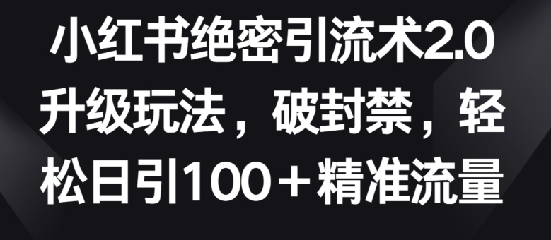 小红书绝密引流术2.0升级玩法，破封禁，轻松日引100+精准流量-乐优网创