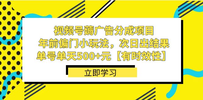 视频号薅广告分成项目，年前偏门小玩法，次日出结果，单号单天500+元-乐优网创