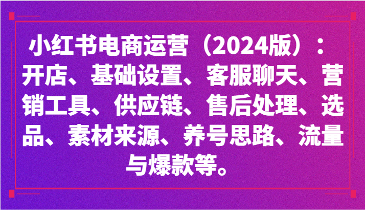 小红书电商运营（2024版）：开店、设置、供应链、选品、素材、养号、流量与爆款等-乐优网创