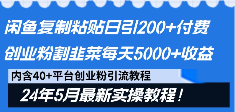 闲鱼复制粘贴日引200+付费创业粉，24年5月最新方法！割韭菜日稳定5000+收益-乐优网创