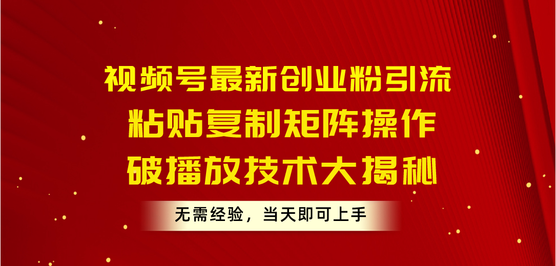 （10803期）视频号最新创业粉引流，粘贴复制矩阵操作，破播放技术大揭秘，无需经验…-乐优网创