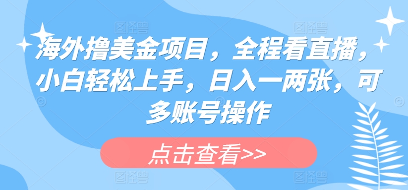 海外撸美金项目，全程看直播，小白轻松上手，日入一两张，可多账号操作-乐优网创