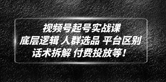 视频号起号实战课：底层逻辑 人群选品 平台区别 话术拆解 付费投放等！-乐优网创