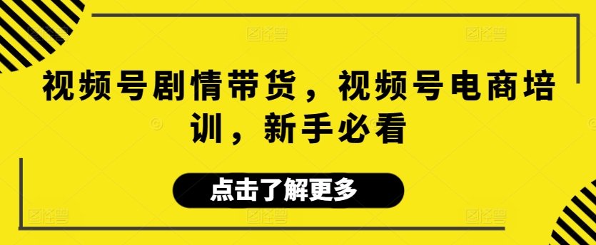 视频号剧情带货，视频号电商培训，新手必看-乐优网创