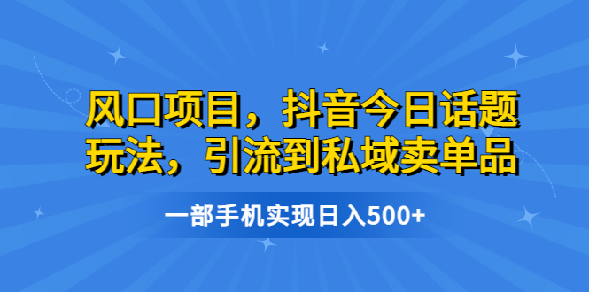 风口项目，抖音今日话题玩法，引流到私域卖单品，一部手机实现日入500+-乐优网创