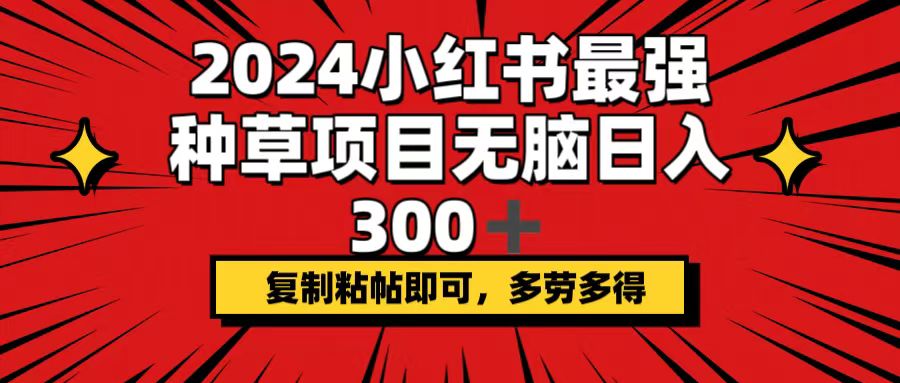 （12336期）2024小红书最强种草项目，无脑日入300+，复制粘帖即可，多劳多得-乐优网创