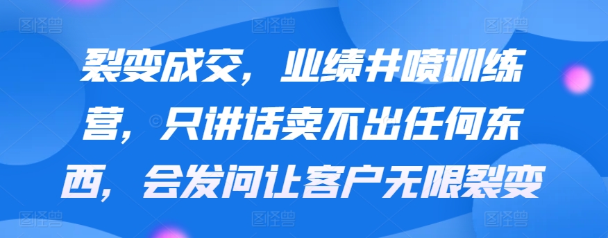 裂变成交，业绩井喷训练营，只讲话卖不出任何东西，会发问让客户无限裂变-乐优网创