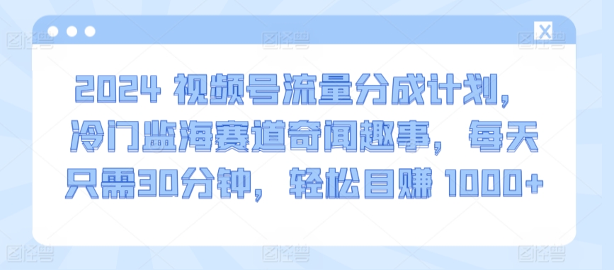 2024视频号流量分成计划，冷门监海赛道奇闻趣事，每天只需30分钟，轻松目赚 1000+-乐优网创