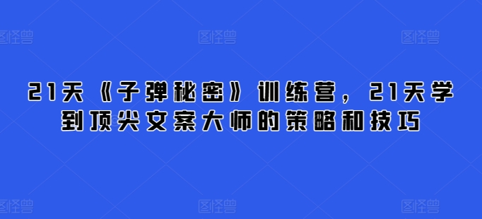 21天《子弹秘密》训练营，21天学到顶尖文案大师的策略和技巧-乐优网创