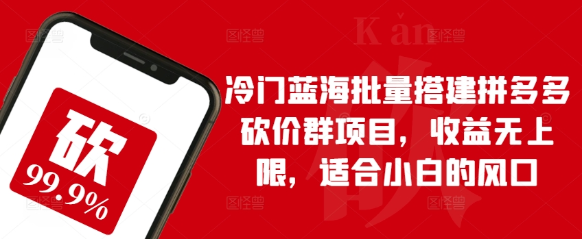 冷门蓝海批量搭建拼多多砍价群项目，收益无上限，适合小白的风口-乐优网创