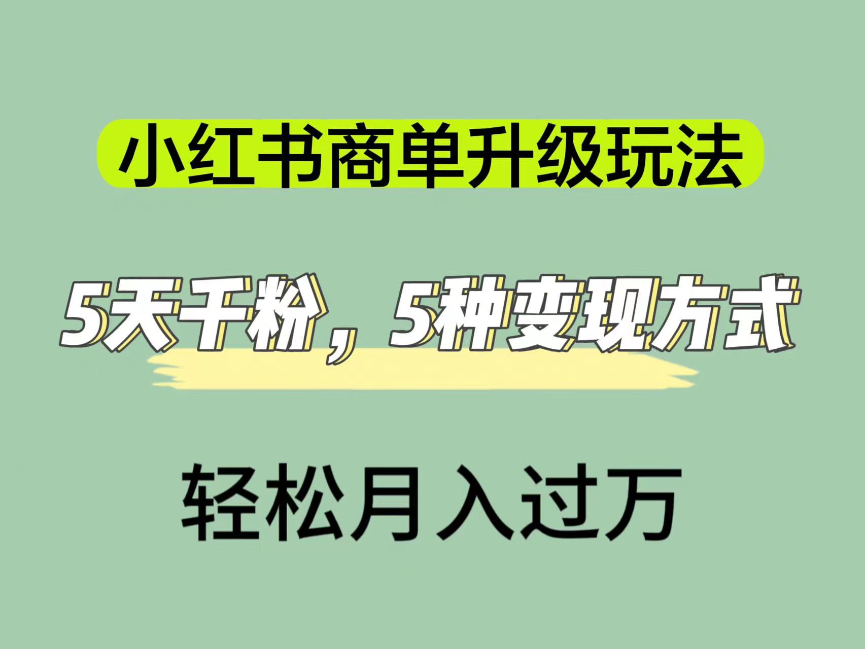 小红书商单升级玩法，5天千粉，5种变现渠道，轻松月入1万+-乐优网创