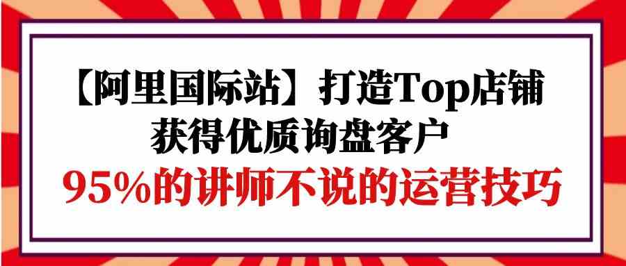 （9976期）【阿里国际站】打造Top店铺-获得优质询盘客户，95%的讲师不说的运营技巧-乐优网创