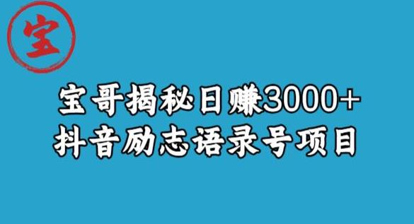 宝哥揭秘日赚3000+抖音励志语录号短视频变现项目-乐优网创