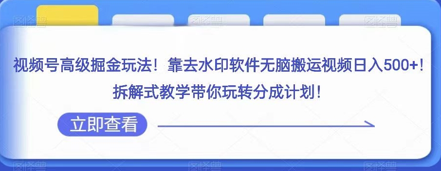 视频号高级掘金玩法，靠去水印软件无脑搬运视频日入500+，拆解式教学带你玩转分成计划【揭秘】-乐优网创