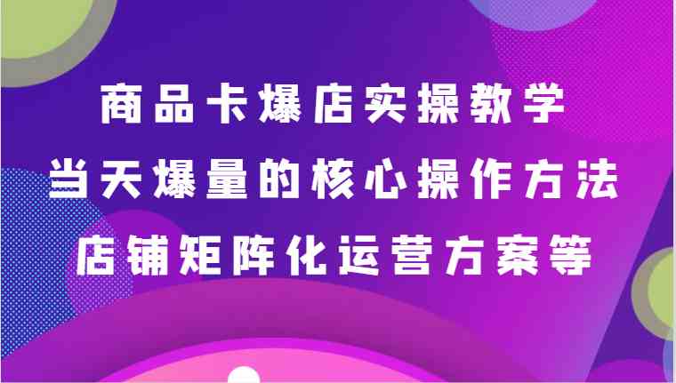 商品卡爆店实操教学，基础到进阶保姆式讲解、当天爆量核心方法、店铺矩阵化运营方案等-乐优网创