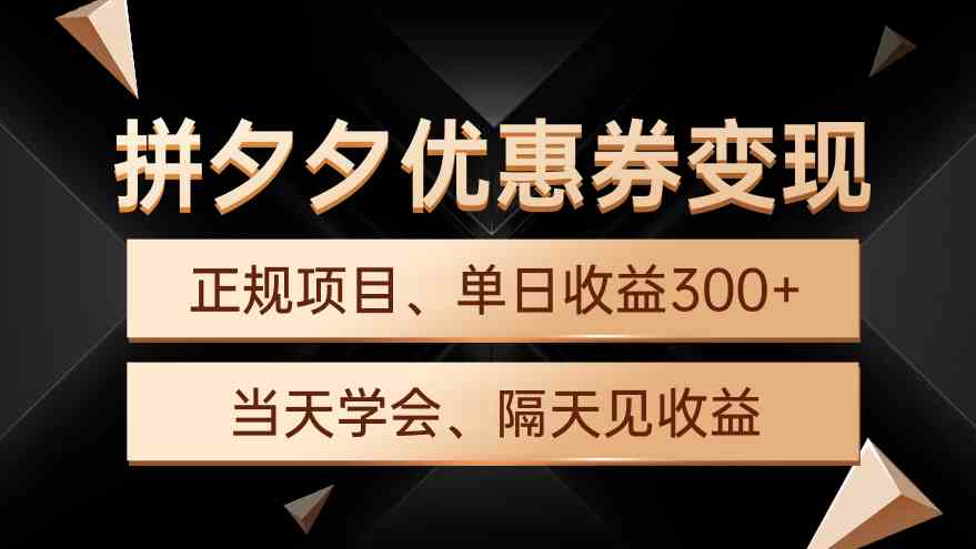 （9749期）拼夕夕优惠券变现，单日收益300+，手机电脑都可操作-乐优网创