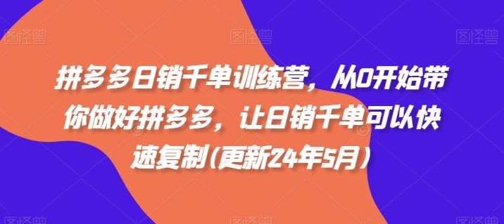 拼多多日销千单训练营，从0开始带你做好拼多多，让日销千单可以快速复制(更新24年6月)-乐优网创