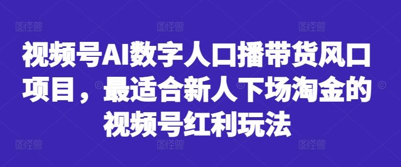 视频号AI数字人口播带货风口项目，最适合新人下场淘金的视频号红利玩法-乐优网创