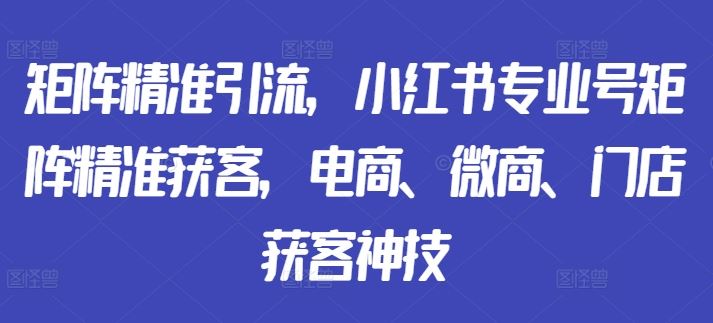 矩阵精准引流，小红书专业号矩阵精准获客，电商、微商、门店获客神技-乐优网创