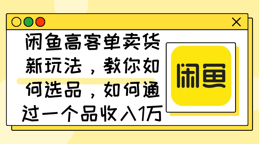 闲鱼高客单卖货新玩法，教你如何选品，如何通过一个品收入1万+-乐优网创