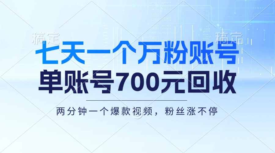 （13062期）七天一个万粉账号，新手小白秒上手，单账号回收700元，轻松月入三万＋-乐优网创