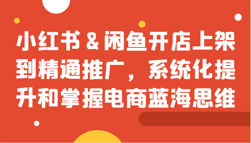 小红书&闲鱼开店上架到精通推广，系统化提升和掌握电商蓝海思维-乐优网创