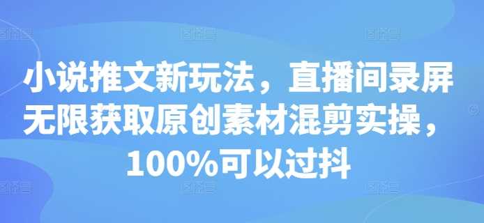 小说推文新玩法，直播间录屏无限获取原创素材混剪实操，100%可以过抖-乐优网创