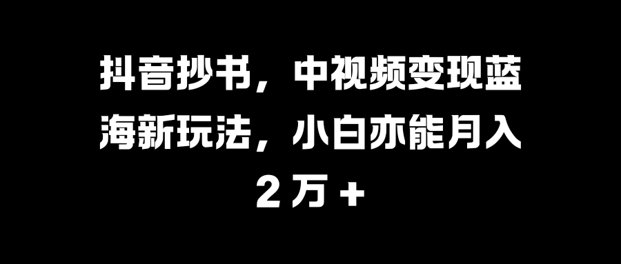 抖音抄书，中视频变现蓝海新玩法，小白亦能月入 2 万 +-乐优网创